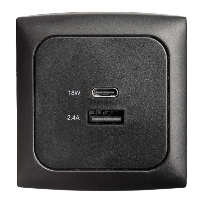 HABA USB-A & USB-C Camper Socket Black – 12/24V Dual