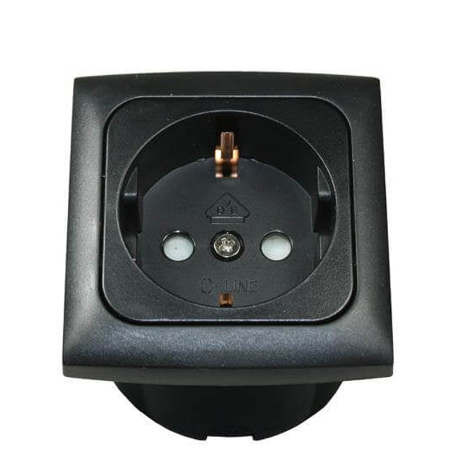 Black electrical socket on a white background